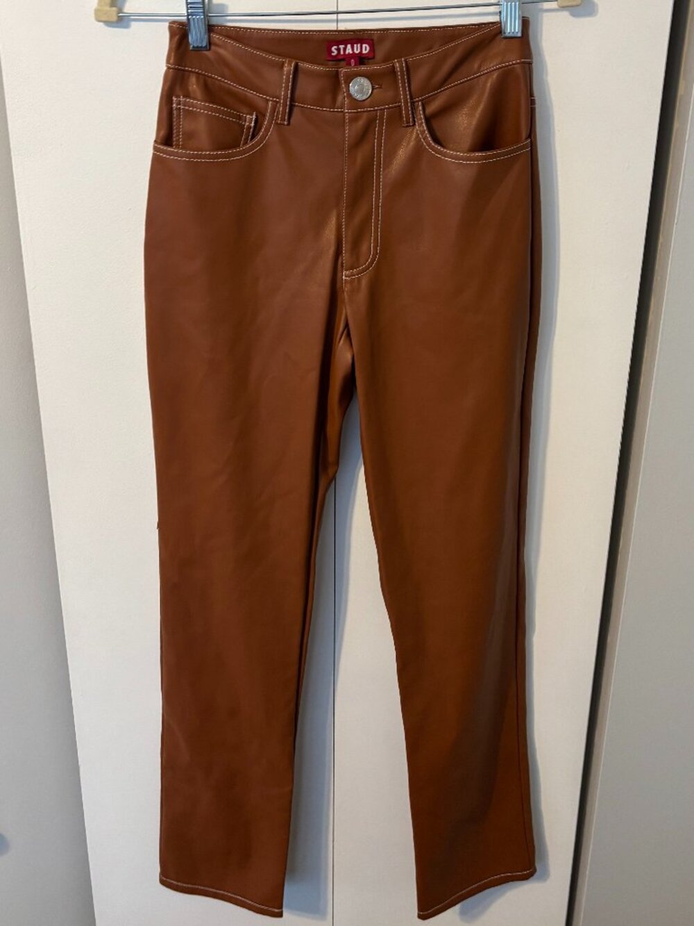 STAUD Elliot Cognac Faux Leather Pants, Size 0